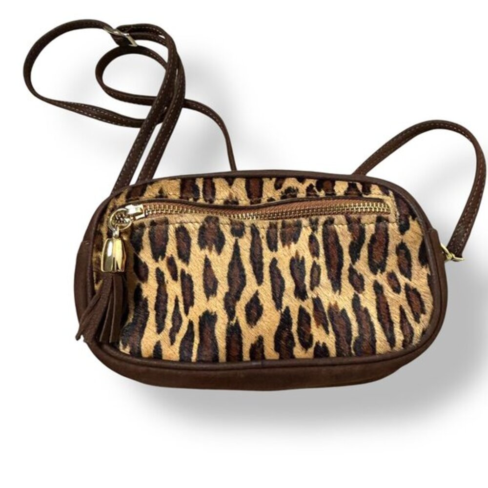 Italian Leather Crossbody or Shoulder Bag Leopard Print Calfskin Tassel